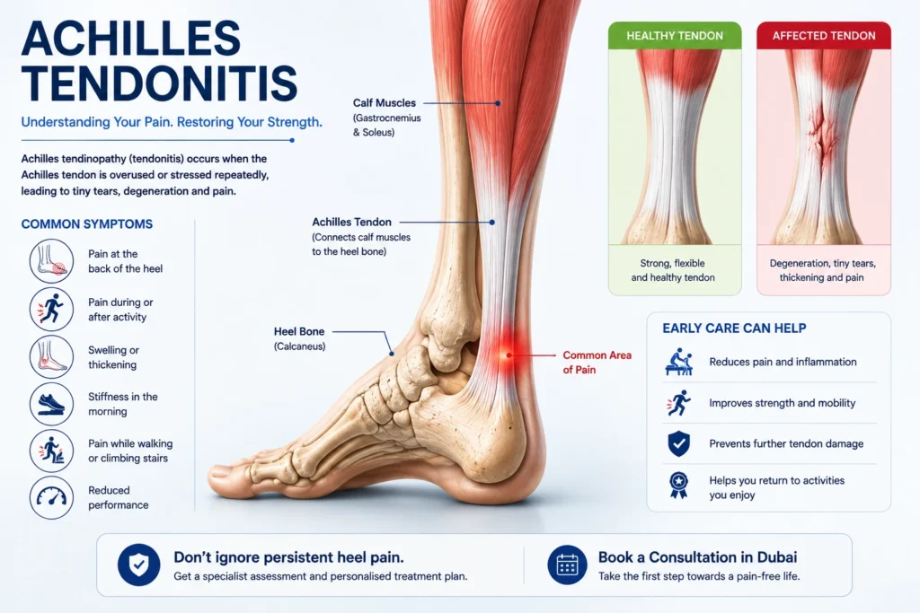 Achilles Tendonitis treatment in Dubai showing affected Achilles tendon
