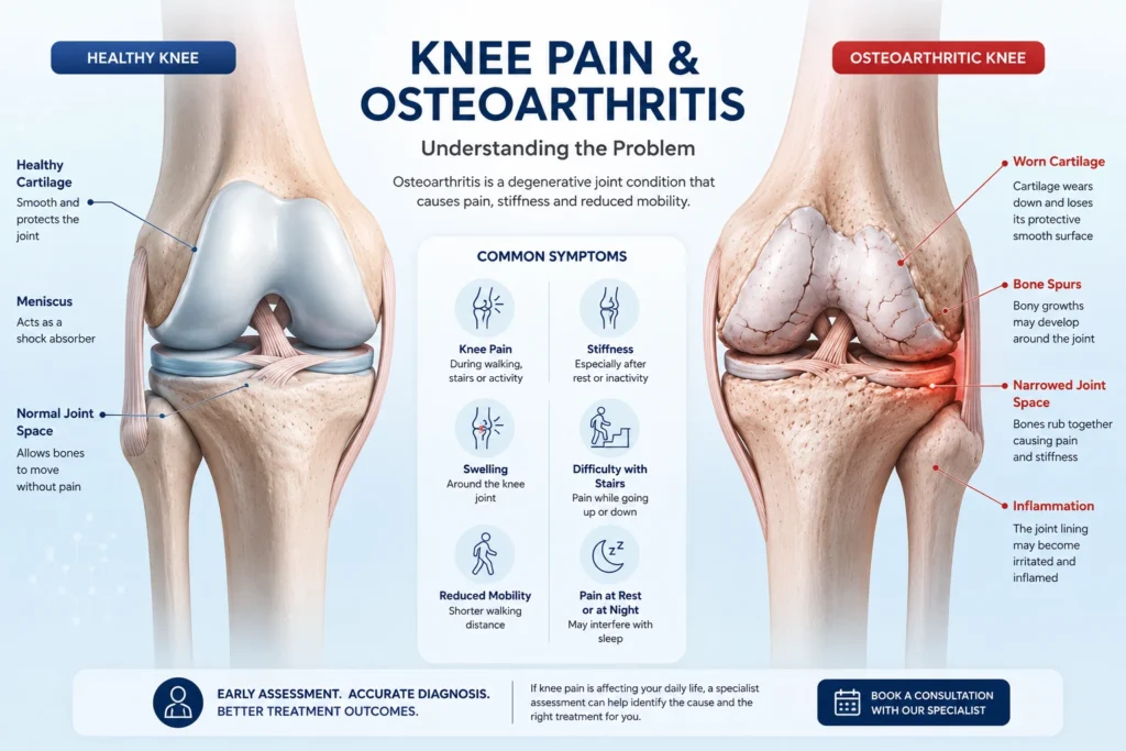 Knee pain and osteoarthritis treatment in Dubai showing affected knee joint