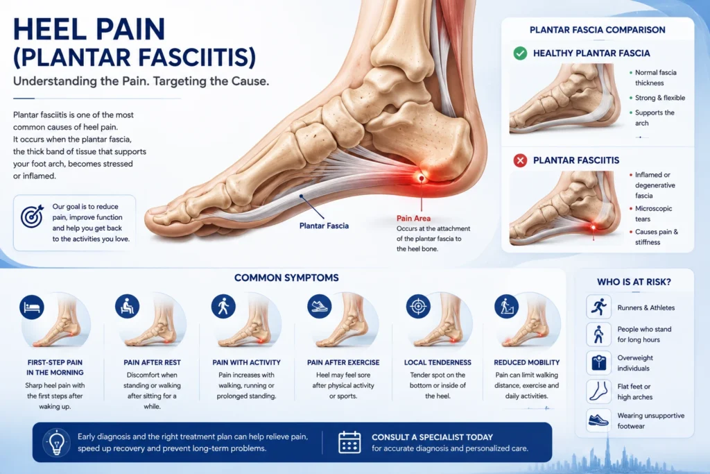 Plantar fasciitis and heel pain treatment in Dubai showing affected plantar fascia
