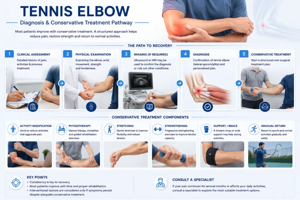 Tennis elbow diagnosis, physiotherapy and conservative treatment options