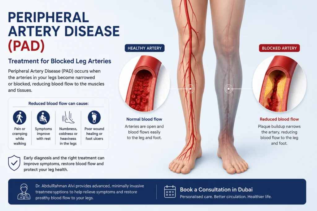 Peripheral Artery Disease treatment in Dubai showing blocked leg arteries
